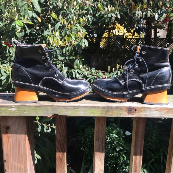 John Fluevog tie heel boots goth Sz 5 - Picture 7 of 14